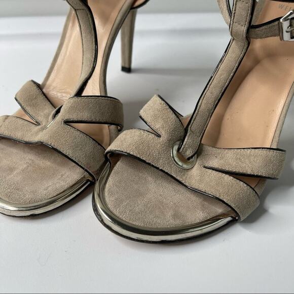 Stuart Weitzman Gray Suede Pumps Size 7 - Consigned Designs Stuart Weitzman suede gray T strap accent heel‎ sandals size 7.5 M